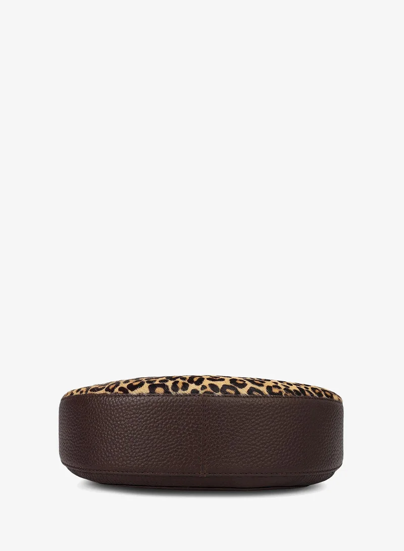 Da Milano Beige/Brn Small Fur Wax Leather Baguette - Beige & Brown for Women | Best Price UAE