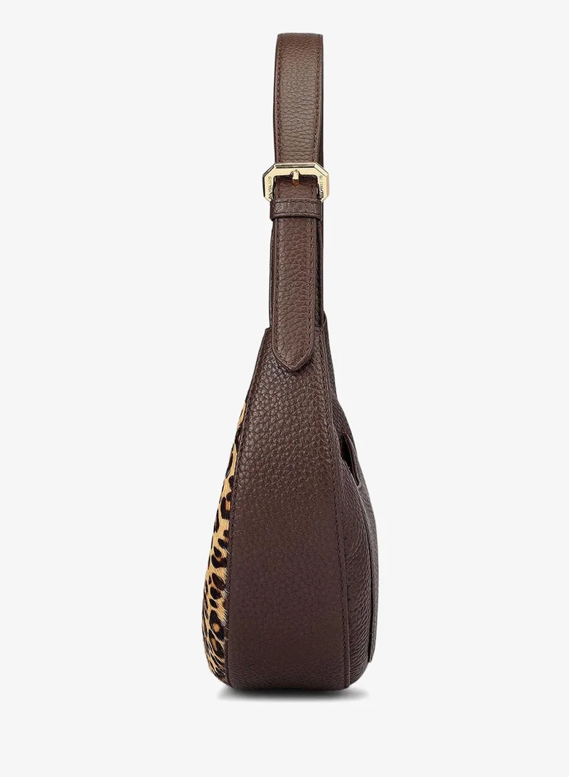 Da Milano Beige/Brn Small Fur Wax Leather Baguette - Beige & Brown for Women | Best Price UAE