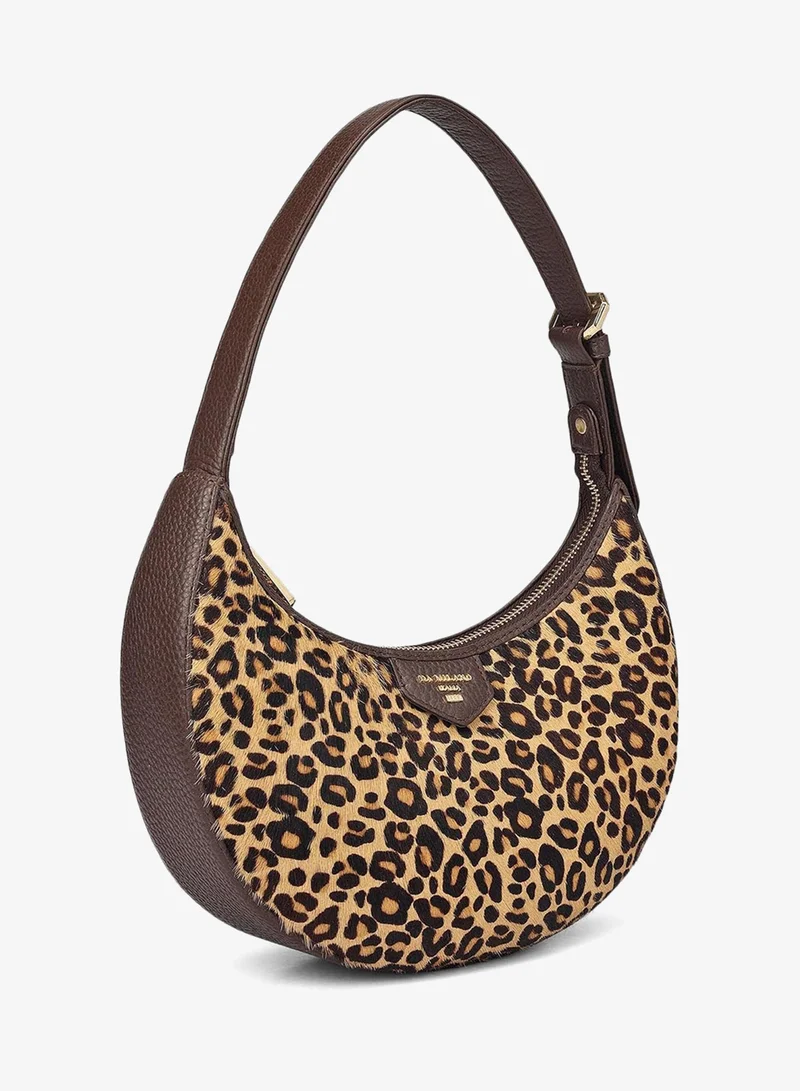 Da Milano Beige/Brn Small Fur Wax Leather Baguette - Beige & Brown for Women | Best Price UAE