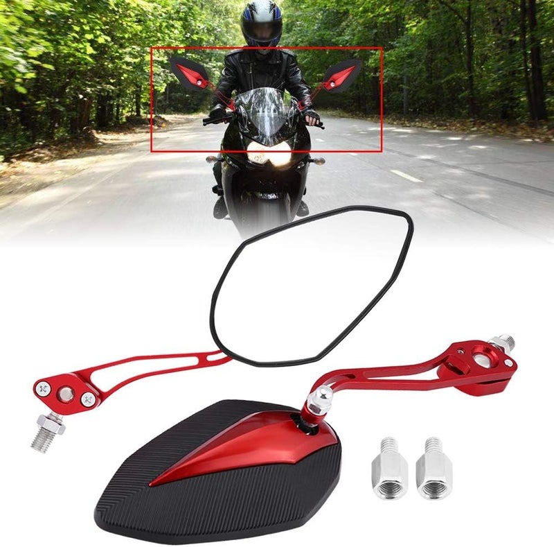 woobles for motorcycle side mirror  Scooter Rearview Mirror,Pair 8mm 10mm Universal Motorbike Motorcycle Aluminum Alloy Rearview Mirror Rear View Side Mirrors(Red) Red - Image 2