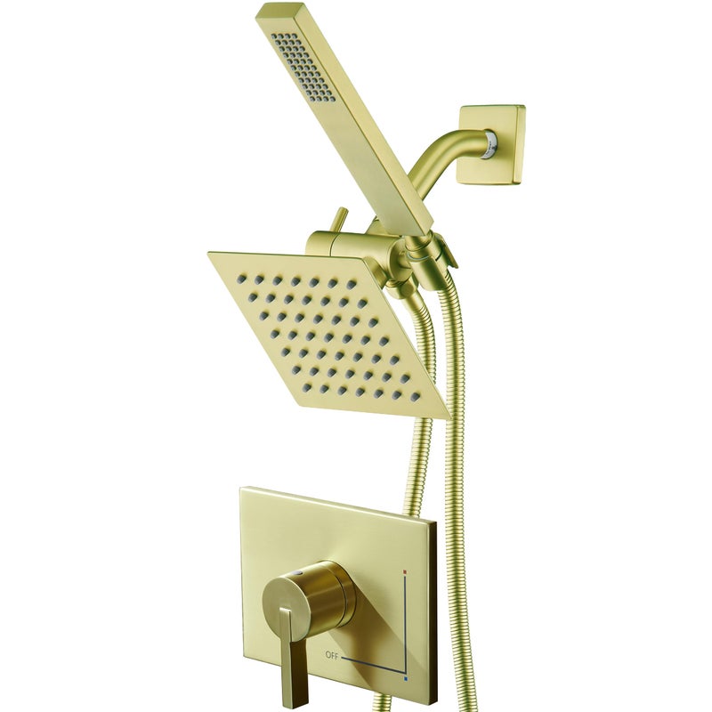 SOOOHOT Brushed Gold Shower Fixtures Dual shower Heads with Handheld Spray Combo All Metal 6 Dual Head 3Way Diverter - Image 2