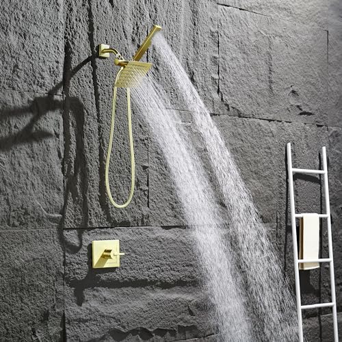 SOOOHOT Brushed Gold Shower Fixtures Dual shower Heads with Handheld Spray Combo All Metal 6 Dual Head 3Way Diverter - Image 3