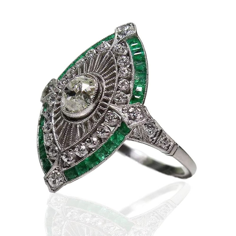 AZQ Vintage 925 Sterling Silver Emerald Ring Cocktail Rings Oval Cut Green Gem Cubic Zirconia Anniversary Promise Ring CZ Eternity Engagement Wedding Band Ring for Women TZ.83 (US Code 7) - Image 1