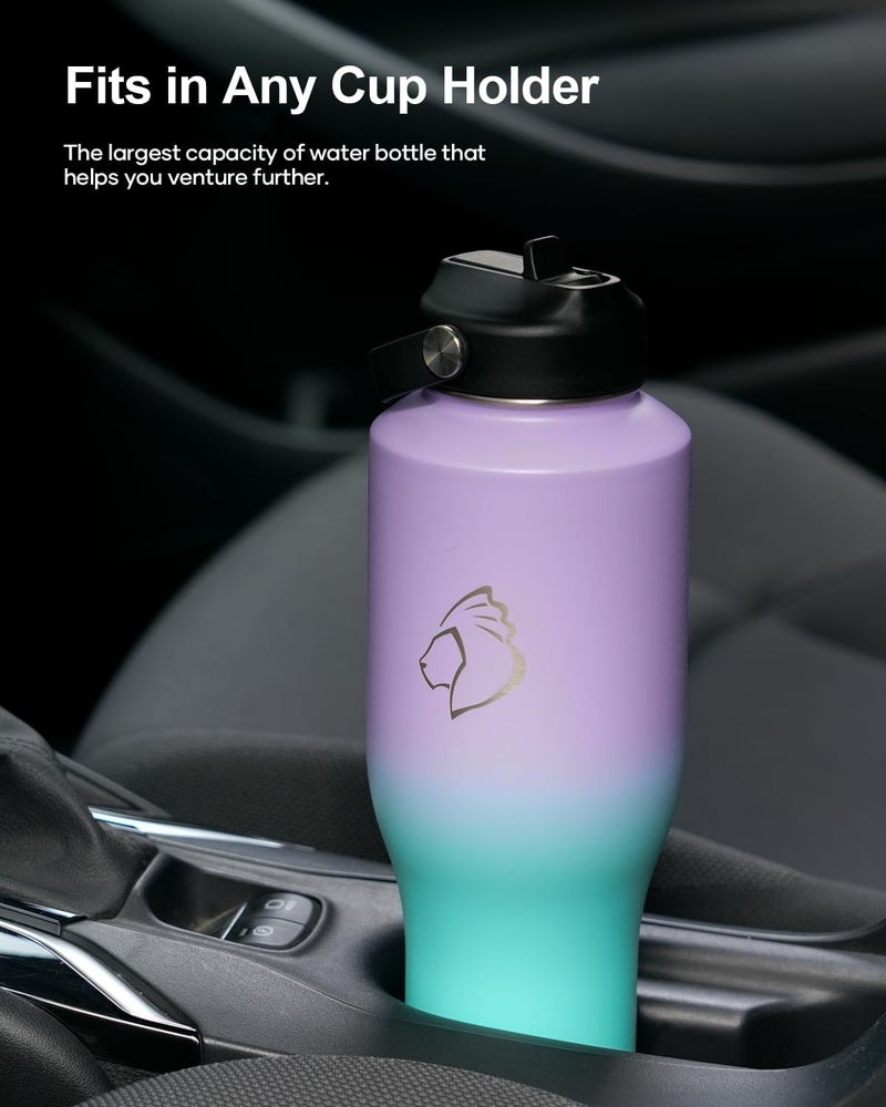 BUZIO Water Bottle 40oz Fits in Cup Holder, Double Wall Vacuum Insulated Tumbler with Lid and Straw, Leakproof 18/8 Stainless Steel Travel Flask Water Cup Keeps Drinks Hot Cold, Dark Purple Green - Image 2