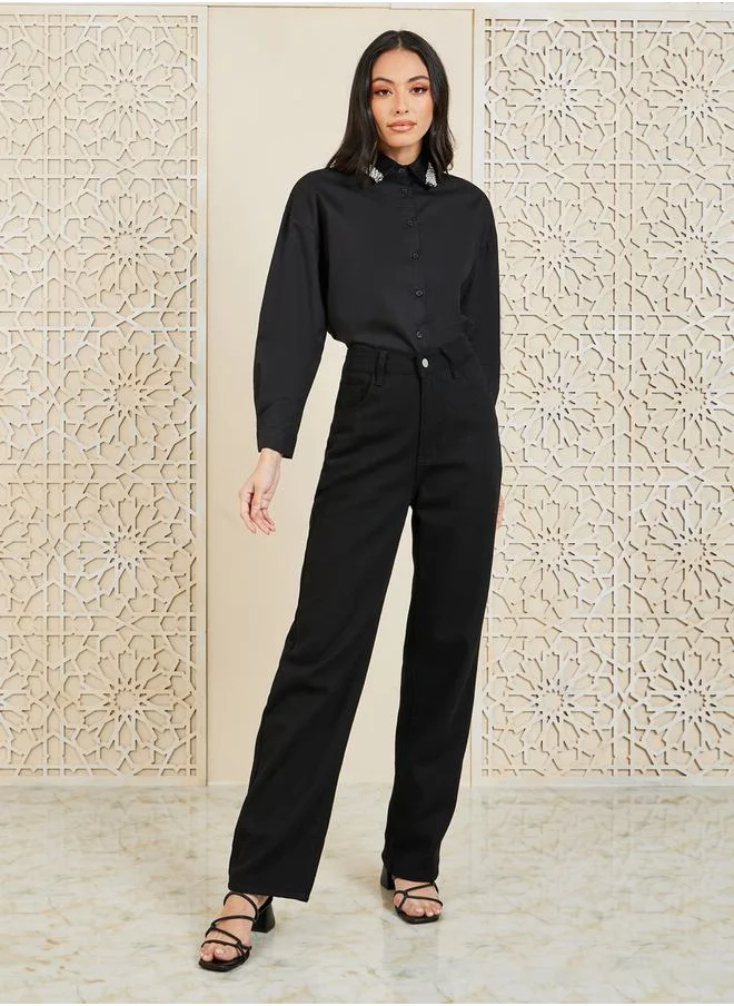 ستايلي Embellished Collar Drop Shoulder Poplin Shirt