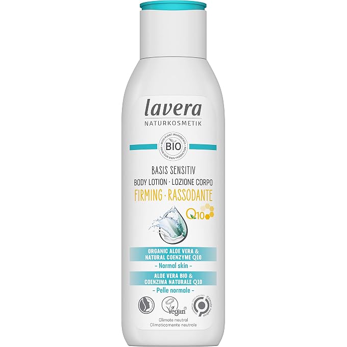 lavera basis sensitiv Body Lotion Firming - Natural Cosmetics vegan Organic Aloe Vera & Coenzyme Q10 certified 250ml, white - Image 1