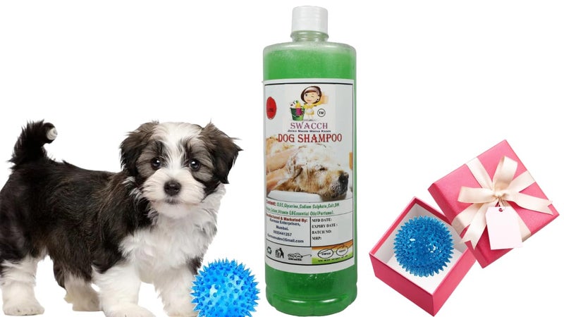 swacch Shampoo | Puppy Safe Shampoo | PH Balanced | Ditch to Itch for Dog Shampoo 1 Litre (Neem Alovera) + Spike Ball Chew Toy Combo Pack - Image 1
