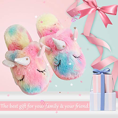 Techcity Rainbow Unicorn Kids Slippers - Cute Fluffy, Cozy Plush Indoor/Outdoor Unicorn Gifts - Image 5