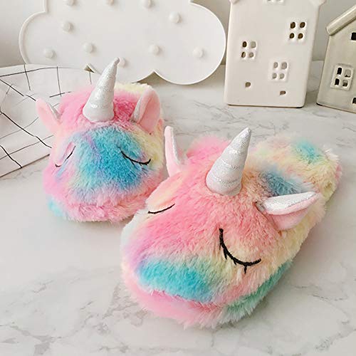Techcity Rainbow Unicorn Kids Slippers - Cute Fluffy, Cozy Plush Indoor/Outdoor Unicorn Gifts - Image 2