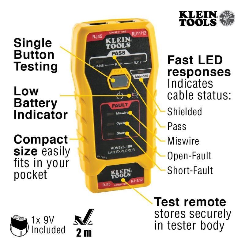 Klein Tools VDV026-813 RJ45 Ethernet Cable Tester and Crimper Kit, Pass-Thru Technology, Includes Connectors for Cat5e / CAT6 Data Applications, Pack of 50 - Image 2