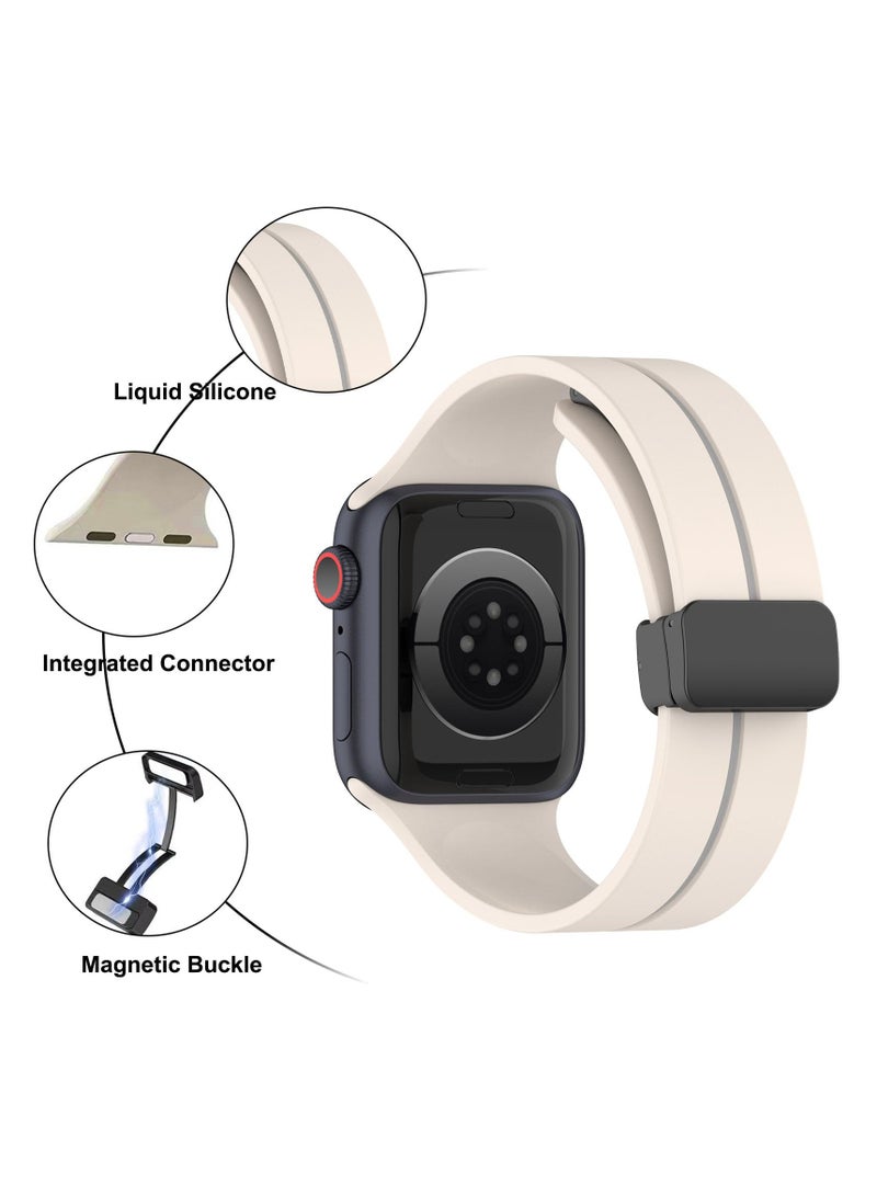 Silicone Magnetic Watch Band for Apple Watch Ultra and Series 9/8/7/6/SE, Unisex Sport Strap in Starlight Color - Image 3