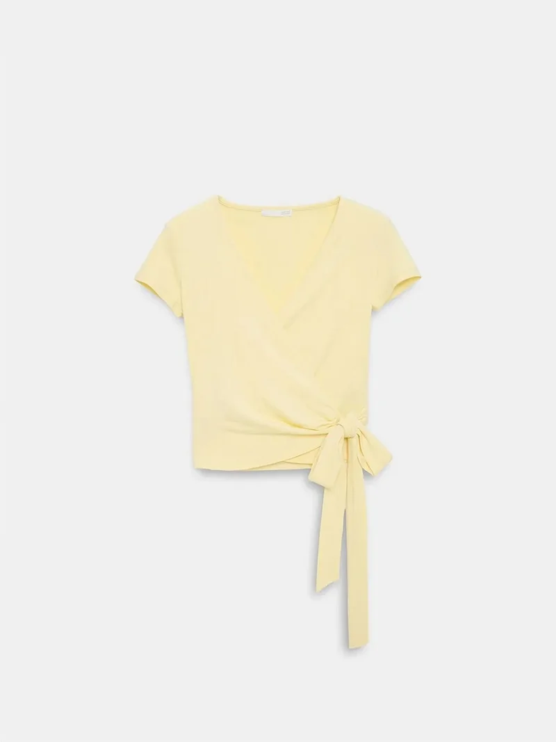ديلفين DILVIN Crop Wrap Blouse With Tie Detail