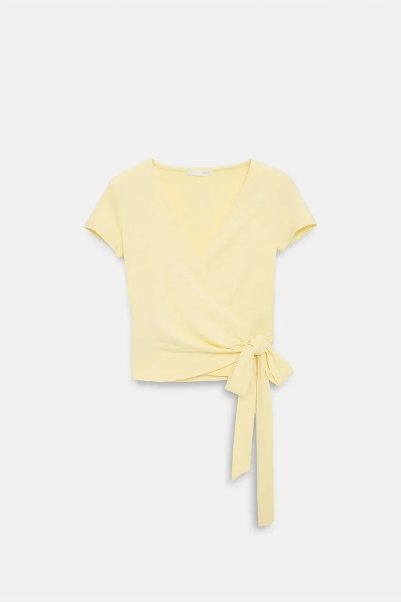 Dilvin DILVIN Crop Wrap Blouse With Tie Detail