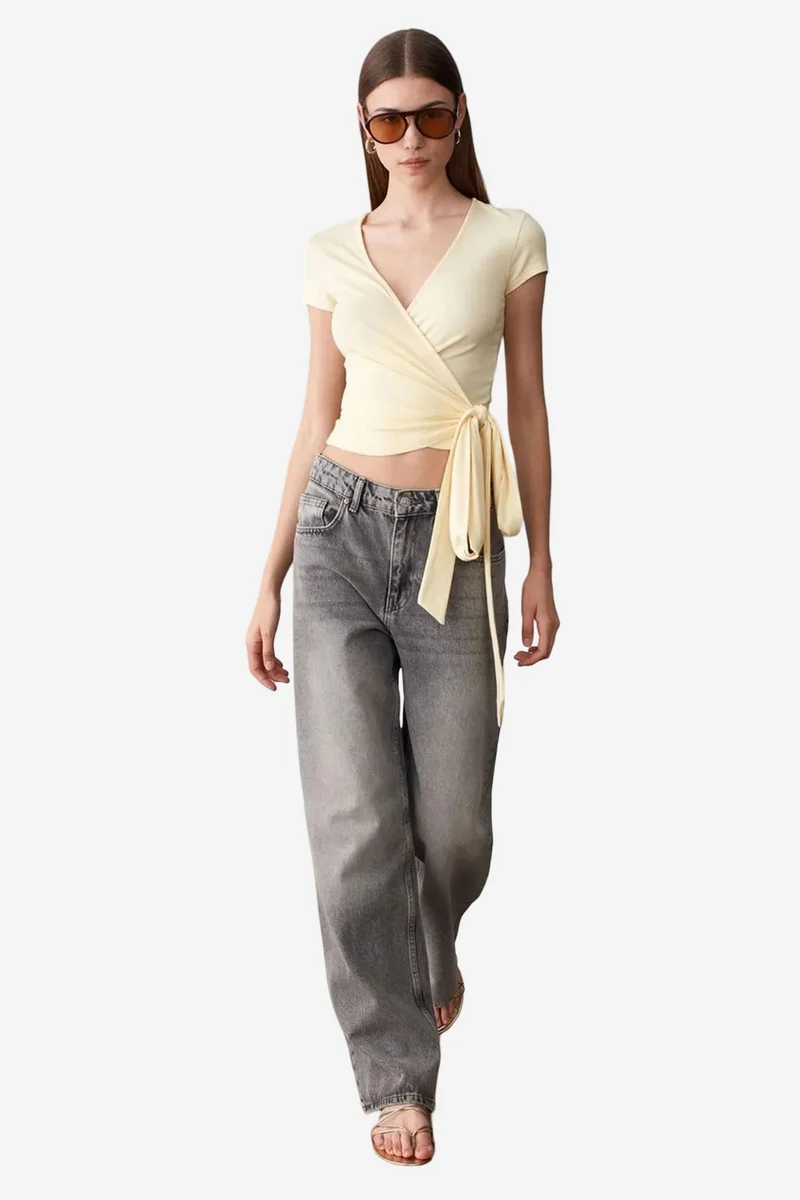 Dilvin  DILVIN Crop Wrap Blouse With Tie Detail for Women | Best Price UAE