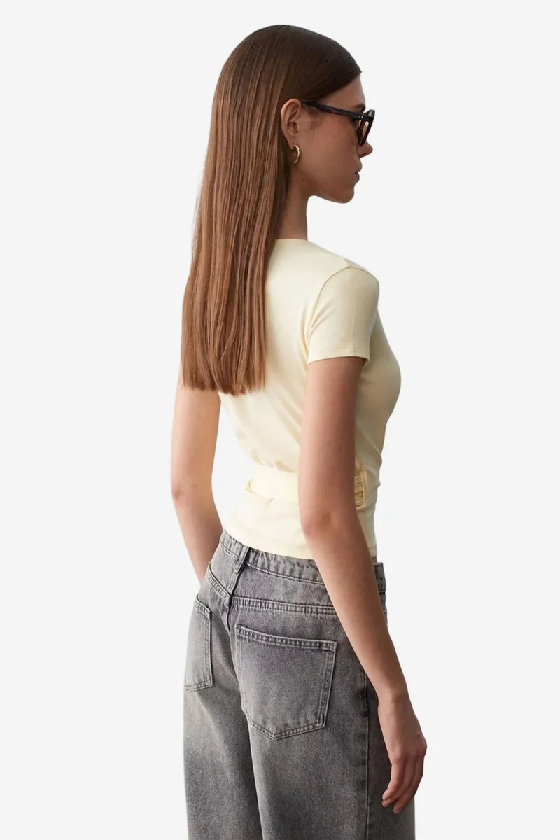 Dilvin  DILVIN Crop Wrap Blouse With Tie Detail for Women | Best Price UAE