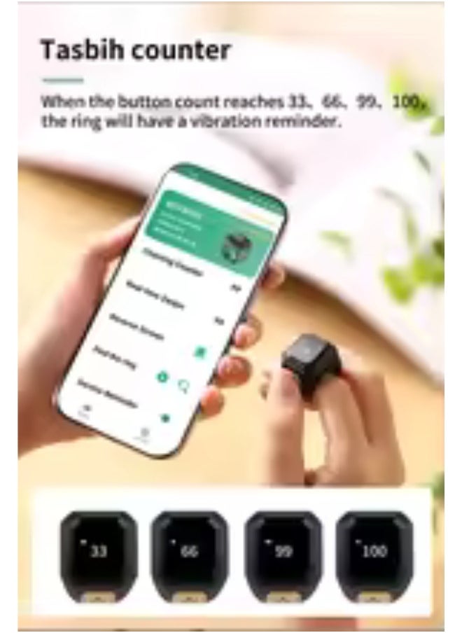 Generic Iqibla Zikr Smart Ring Counter Tasbih For Muslim Tasbeeh Zikr Ring 5 Prayer Time Digital Counter Vibration Reminder Waterproof - Size 22 - Black  - Image 5