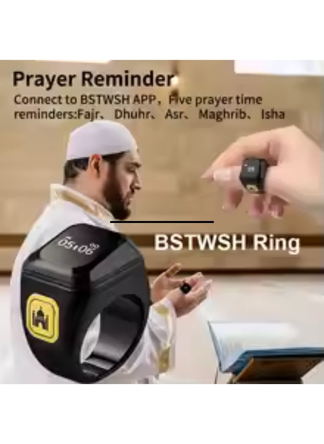 Generic Iqibla Zikr Smart Ring Counter Tasbih For Muslim Tasbeeh Zikr Ring 5 Prayer Time Digital Counter Vibration Reminder Waterproof - Size 22 - Black  - Image 2