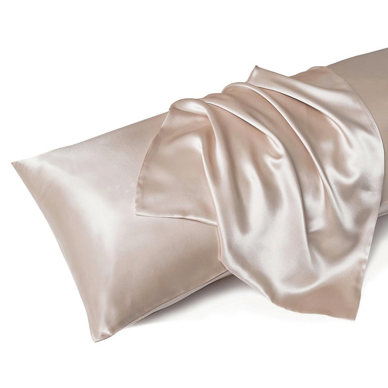 MR&HM MRHM Satin Body Pillow Cover Soft and Breathable Body Pillow Case with Envelope Closure Cooling and Silky Long Pillowcase for Hair and SkinGrey 20x54 Champagne - Image 1