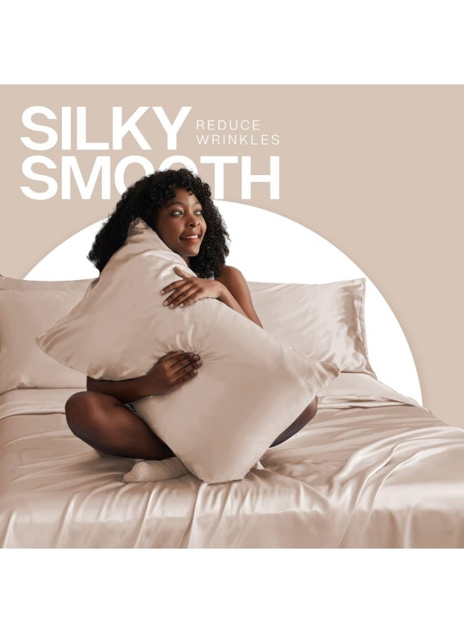 MR&HM MRHM Satin Body Pillow Cover Soft and Breathable Body Pillow Case with Envelope Closure Cooling and Silky Long Pillowcase for Hair and SkinGrey 20x54 Champagne - Image 5