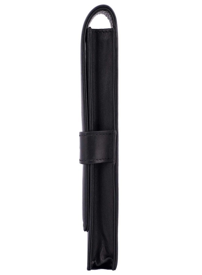 DiLoro Leather Triple Pen Case Pencil Pouch Holder for Three Fountain Ballpoint Rollerball Pens and Pencils (Black) - Image 3