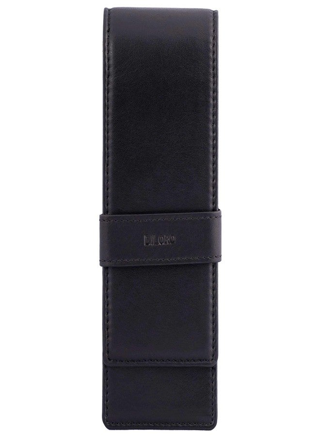 DiLoro Leather Triple Pen Case Pencil Pouch Holder for Three Fountain Ballpoint Rollerball Pens and Pencils (Black) - Image 1