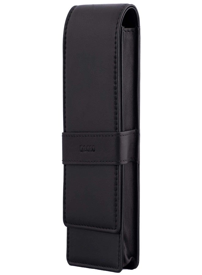 DiLoro Leather Triple Pen Case Pencil Pouch Holder for Three Fountain Ballpoint Rollerball Pens and Pencils (Black) - Image 2
