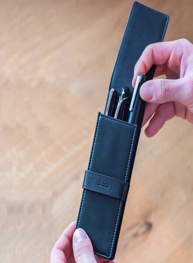 DiLoro Leather Triple Pen Case Pencil Pouch Holder for Three Fountain Ballpoint Rollerball Pens and Pencils (Black) - Image 5