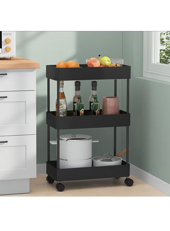 3-layer movable slit rack with wheeled trolley / layered kitchen storage rack and household all-in-one / floor-to-ceiling slit organizer  - Image 1