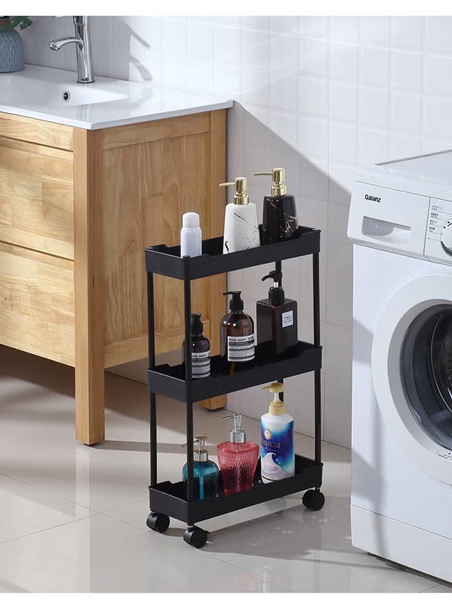 3-layer movable slit rack with wheeled trolley / layered kitchen storage rack and household all-in-one / floor-to-ceiling slit organizer  - Image 2