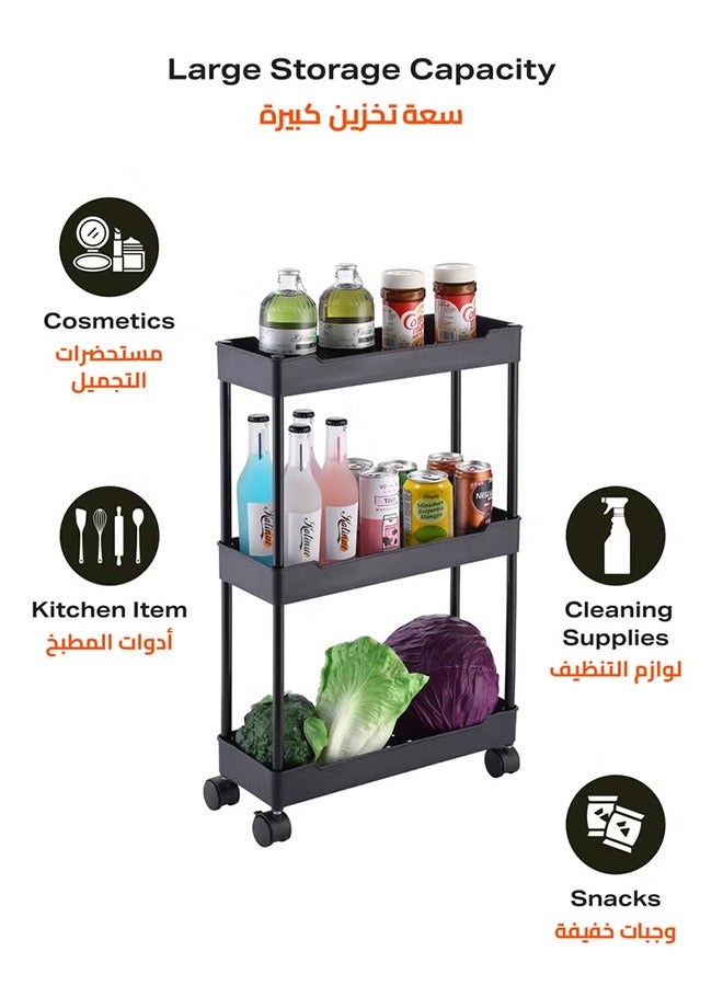 3-layer movable slit rack with wheeled trolley / layered kitchen storage rack and household all-in-one / floor-to-ceiling slit organizer  - Image 3