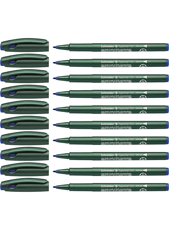 Schneider Topwriter 157 Fiber Tip Pen.8Mm Green Barrel Blue Ink Box Of 10 115703 - Image 1