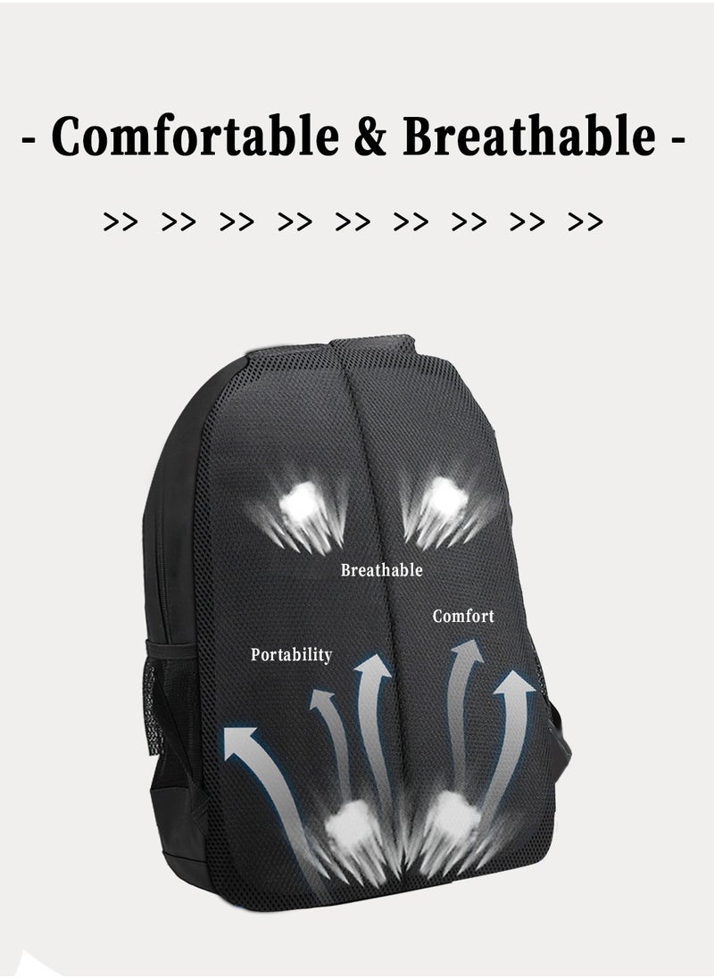 Moovant - 3-Piece Fashion Printed Backpack Set, Large Capacity School Bag Set, Leisure Travel Backpack Set, Waterproof and Wear-resistant, Lightweight and Breathable, Multi-layer Pockets with Zippers, Black - Image 1