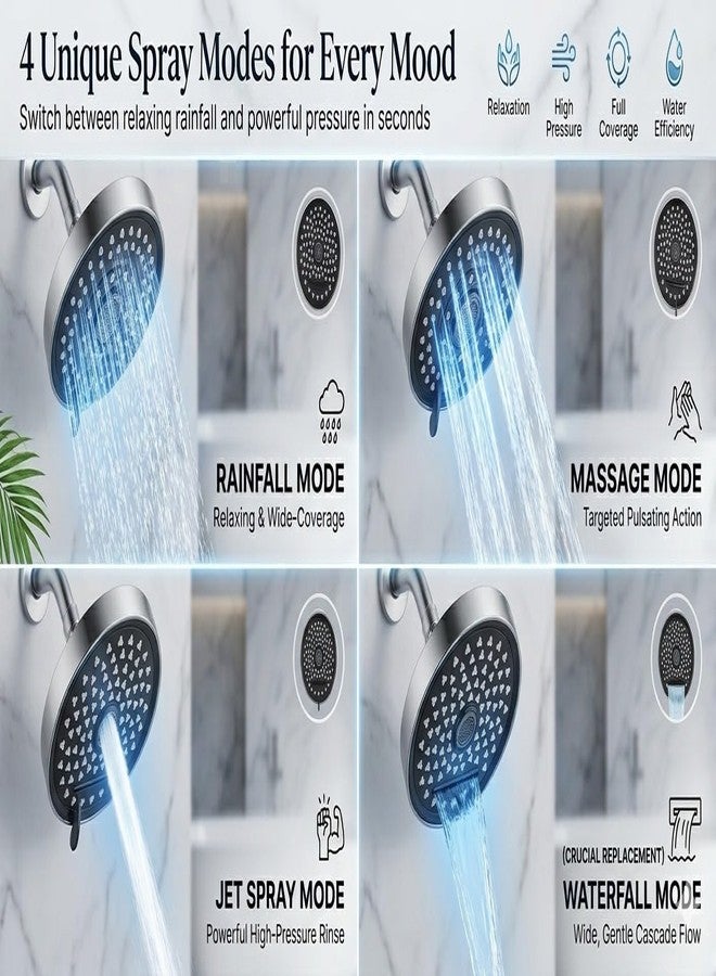 رأس دش علوي دائري بثلاثة تدفقات، مطلي بالكروم، قطر 5 بوصات، يُثبت على الحائط، تصميم عصري - Image 2