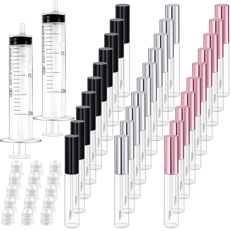 Bercoor Bercoor 30 Pack Lip Gloss Tube, 10ml Empty Refillable Lip Balm Bottle Clear Plastic Lip Gloss Container with Rubber Stoppers for DIY Makeup, Personal Cosmetic, Black, Sliver and Pink  - Image 1