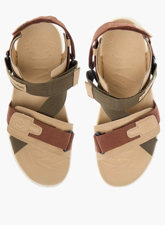 Le Confort KHAKI Mens Textured Floaters With Hook And Loop Closure for Men | Best Price UAE
