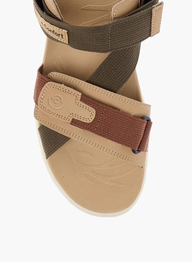 Le Confort KHAKI Mens Textured Floaters With Hook And Loop Closure for Men | Best Price UAE