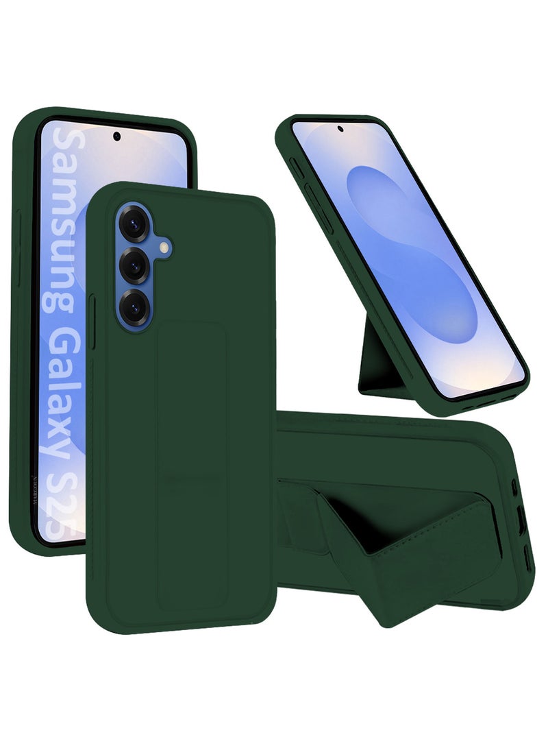 JOMILA Galaxy S25 Case Silicone with Stand Function Finger Grip Case Cover / Dark Green - Image 1