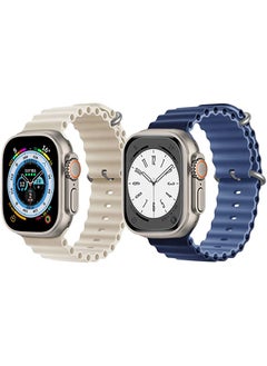Silicone Ocean Band Strap for Apple Watch Ultra 8 49mm Off White Single Color Strap with Navy Blue/Blue Double Side Strap Set of 2