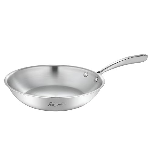 Punyami Triply Stainless Steel Frying Pan (24cm, 1.8L), 2.5mm Heavy Duty Induction Bottom Skillet with Riveted Handle, Chemical-Free Uncoated Healthy Cookware, 5 Years Warranty, Silver - Image 1