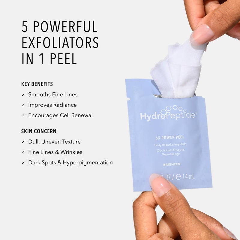 HydroPeptide 5X Power Peel, Daily Resurfacing Pads, Smooth Away Appearance of Wrinkles and Fine Lines, Better Skin, 4 Ounce - Image 2