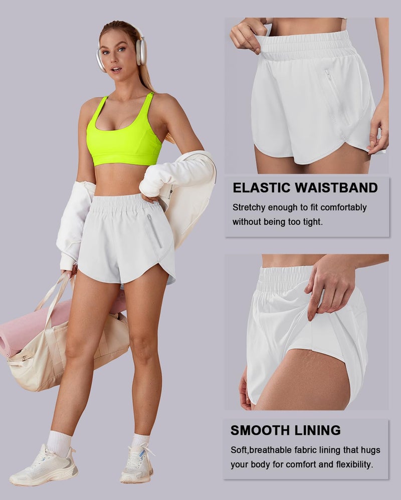 BMJL Women's Running Shorts Elastic High Waisted with Pockets, 2.5" Sporty Workout Quick Dry Athletic Shorts(S,White) - Image 4