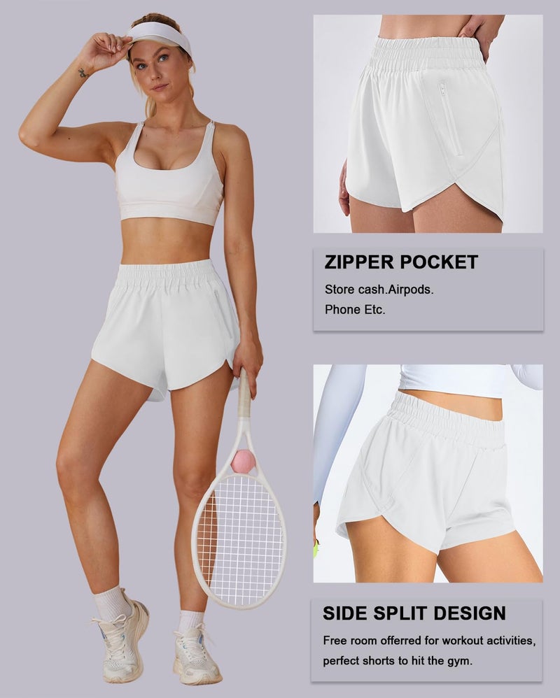 BMJL Women's Running Shorts Elastic High Waisted with Pockets, 2.5" Sporty Workout Quick Dry Athletic Shorts(S,White) - Image 5