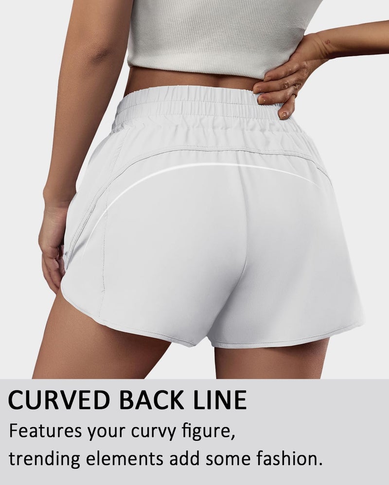 BMJL Women's Running Shorts Elastic High Waisted with Pockets, 2.5" Sporty Workout Quick Dry Athletic Shorts(S,White) - Image 3