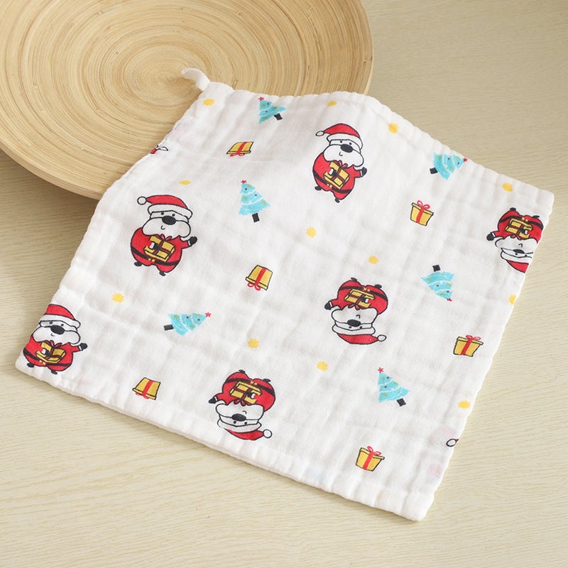 Six layers of 25x 25cm pure cotton A gauze small square towel baby towel absorbent childrens treasure face handkerchief milk towel Santa Claus