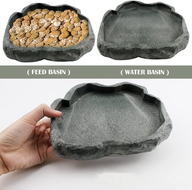 AYNEFY Reptile Food Water Rock Bowls,Resin Reptile Feeder Lizard Feeding Dish Amphibian Feeder Bowl Terrarium Decor for Bearded Dragons Leopard Gecko Frog Snake(Emerald - Image 4