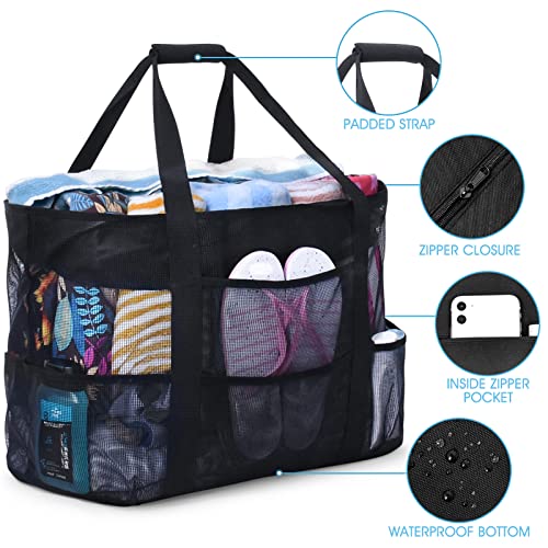 oscaurt Mesh Beach Bag Extra Large Waterproof Sandproof Beach Tote Pool Swim Bag Travel Vacation Essentials - Image 2