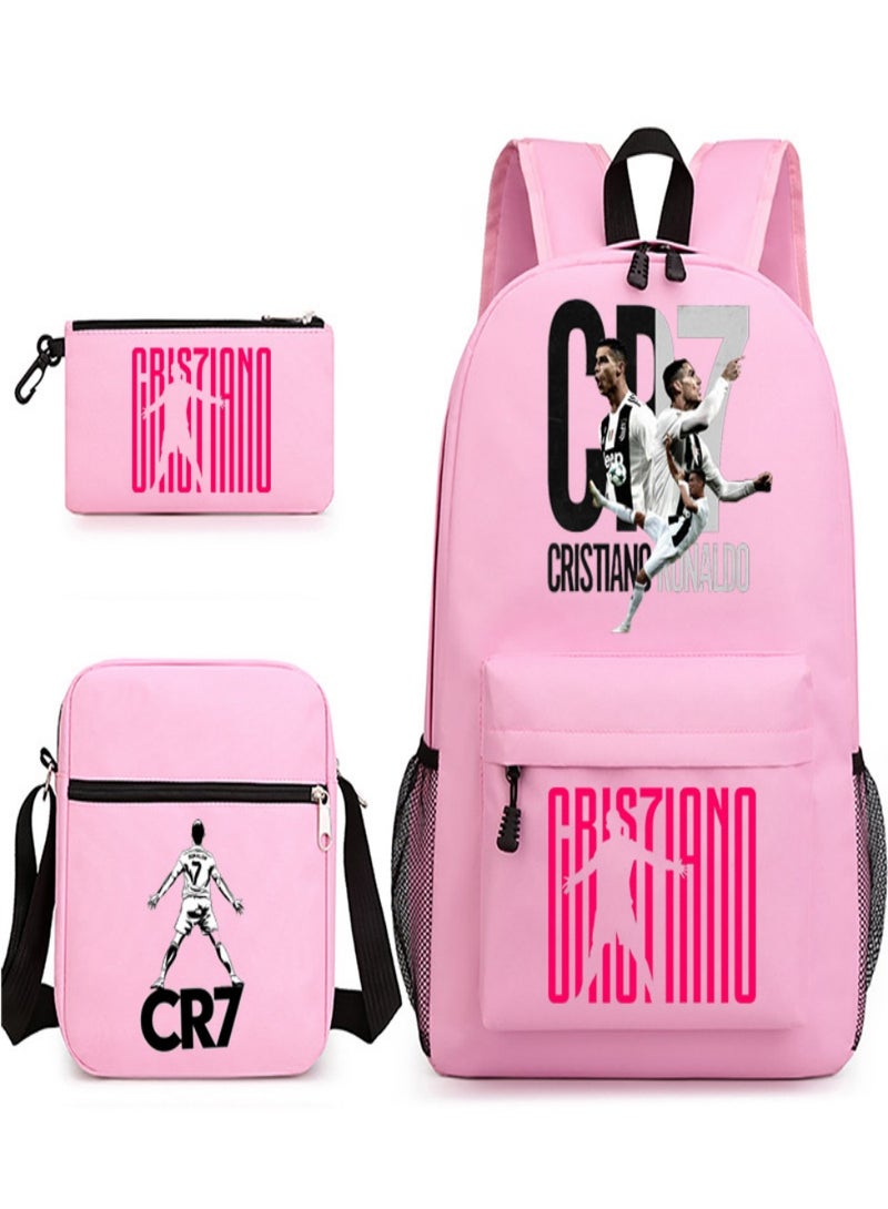 C Ronaldo Children Backpack Schoolbag Teen Student School Book bag with Lunch Box Pen Case 3 in 1 for Kids