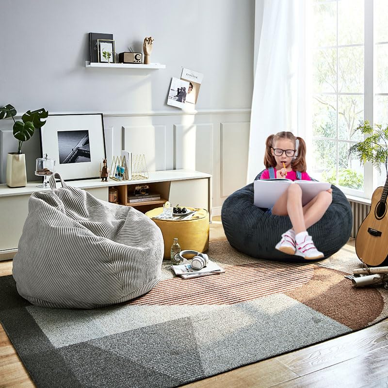 Kisoy Classic Bean Bag Chair, with Faux Rabbit Fur Cover for Teens and Kids, Memory Foam Bean Bag Chairs, Ultra Soft Faux Fur Fabric, 2.5 feet Round Fluffy Bean Bag Sofa - Image 4