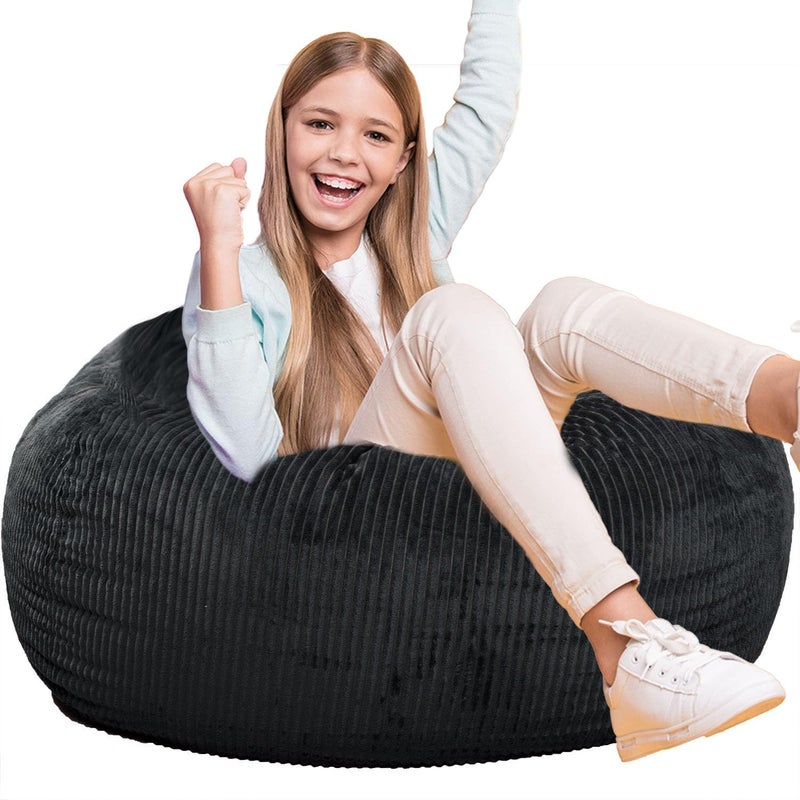 Kisoy Classic Bean Bag Chair, with Faux Rabbit Fur Cover for Teens and Kids, Memory Foam Bean Bag Chairs, Ultra Soft Faux Fur Fabric, 2.5 feet Round Fluffy Bean Bag Sofa - Image 3
