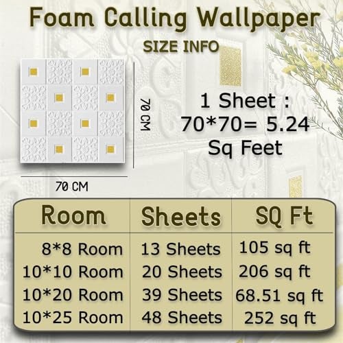 Barebeauty Foam 3D Ceiling Wallpaper for Living Room,Bedroom,Hall,Home Wall Tiles Panel,False Roof Ceiling Self-Adhesive Stickers (70 X 70 Cm) (3D-Brick White Gold, Pack of 10) - Image 2